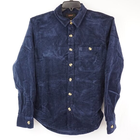 NWT Quince Stretch Corduroy Long Sleeve Button-Up Overshirt In Deep Navy Size M - Picture 1 of 14